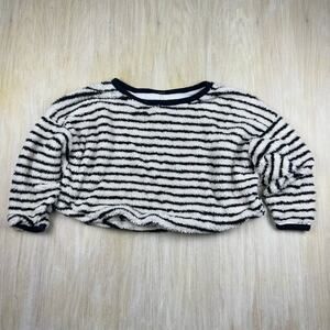 Free People Breton Stripe Sherpa Cropped Pullover Oversized Boho Sweater Small